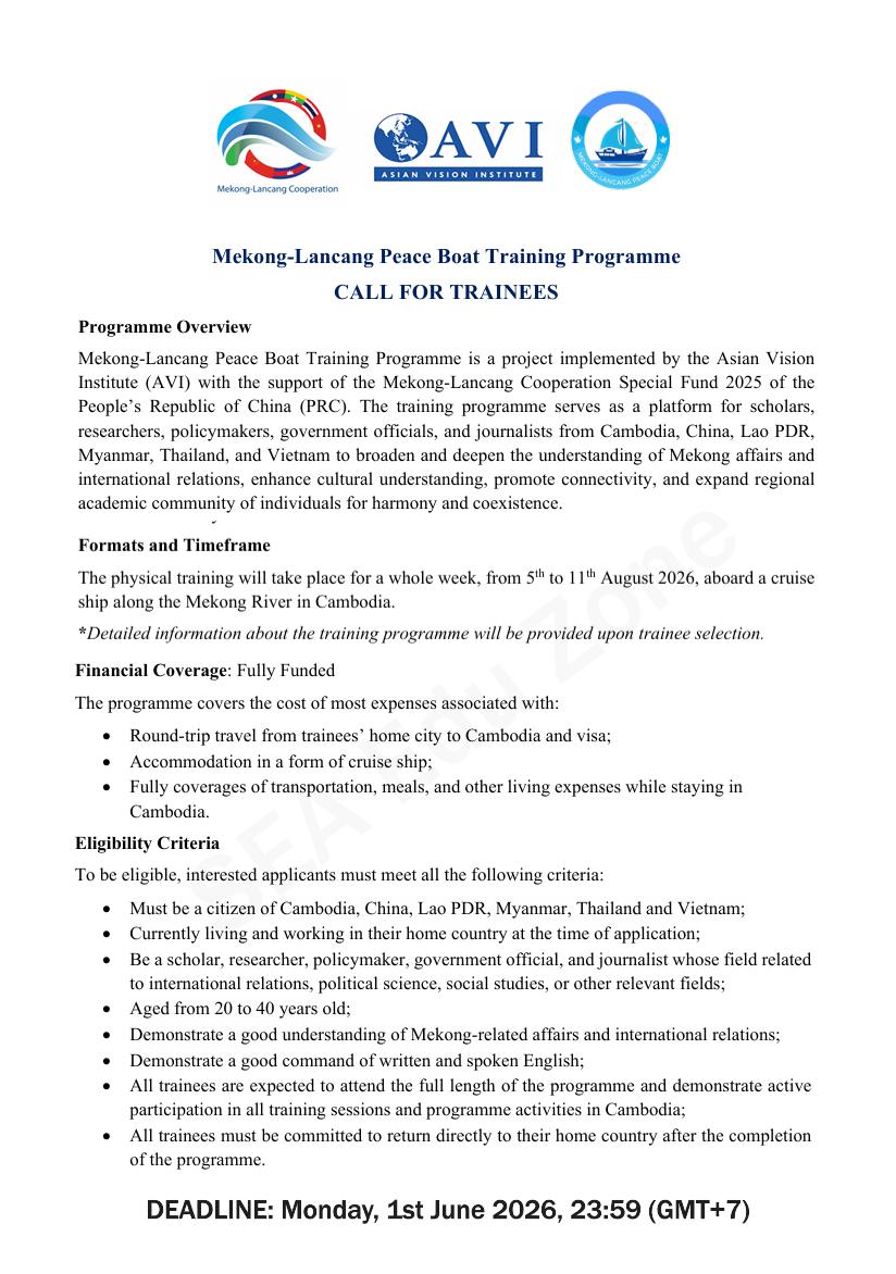 Mekong-Lancang Peace Boat 2026 – FULLY FUNDED